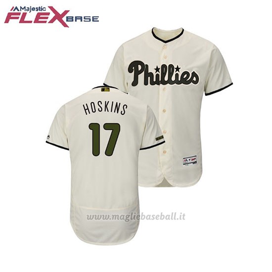 Maglia Baseball Uomo Philadelphia Phillies Rhys Hoskins 2018 Dia de los Caidos Flex Base Crema
